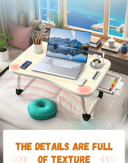 Foldable Laptop Bed Desk with USB Port – Portable Adjustable Lap Tray Table for Sofa Couch Floor, No Assembly, Study Work Eating Reading, Black Pink Walnut White