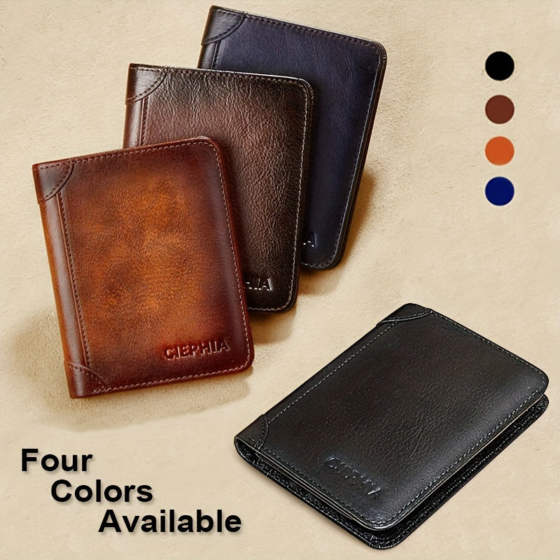 RFID Blocking Genuine Leather Wallet for Men – Trifold & Bifold Cowhide Vintage Wallet with 9 Card Slots, 2 ID Windows & Money Clip | Anti-Theft Gift for Him | ShopVora CA