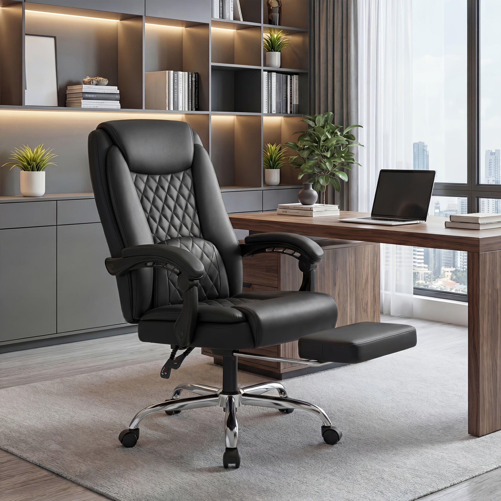 High Back Executive Office Chair with Footrest Ergonomic Reclining Faux Leather Desk Chair 400 lbs Capacity 360° Swivel with Wheels for Home Office Executive Desk Study White Black Brown Canada