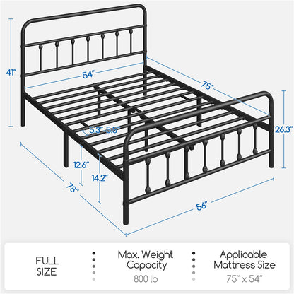 Farmhouse Iron Platform Bed Frame High Headboard Footboard Slatted Base 800 lb No Box Spring Underbed Storage - ALDEN DESIGN Classic Bed, Black White, Twin Full Queen, Canada