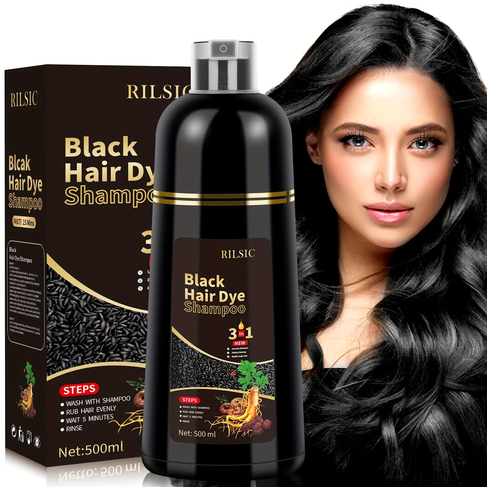 Hair Dye Shampoo for Grey Hair 3-Pack - Herbal Natural 3-in-1 Instant & Long-Lasting Gray Hair Coverage Shampoo for Men & Women, Plant Squalene Formula for All Hair Types