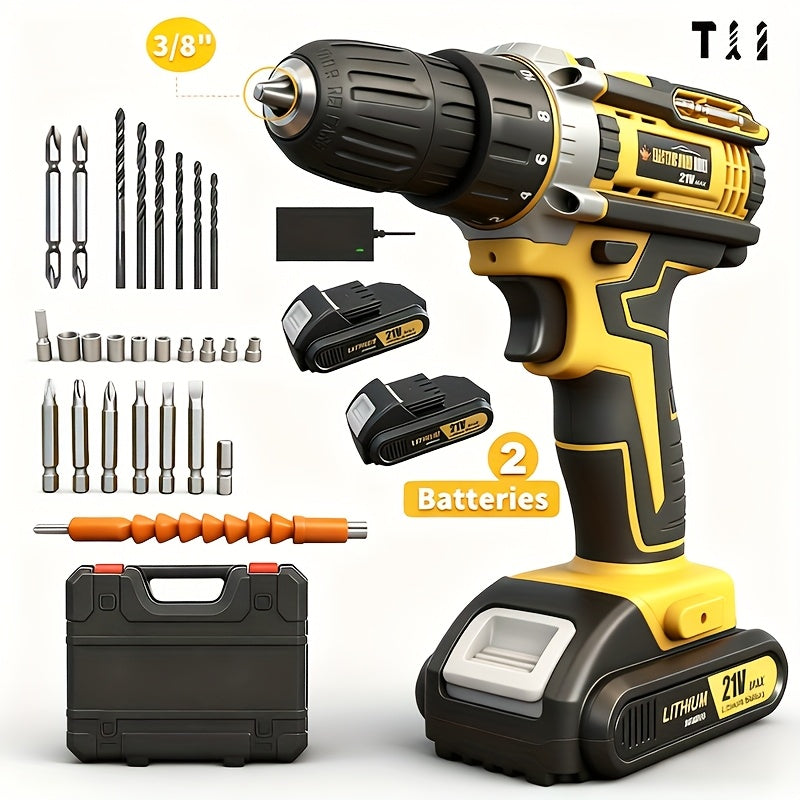 Lithium-Ion Cordless Drill Set with Battery & Charger – 3/8" Keyless Chuck, Variable Speed, 16-Position Clutch & 24 Drill Bits | Home & Automotive Power Tool | Red, Yellow or Blue | ShopVora CA