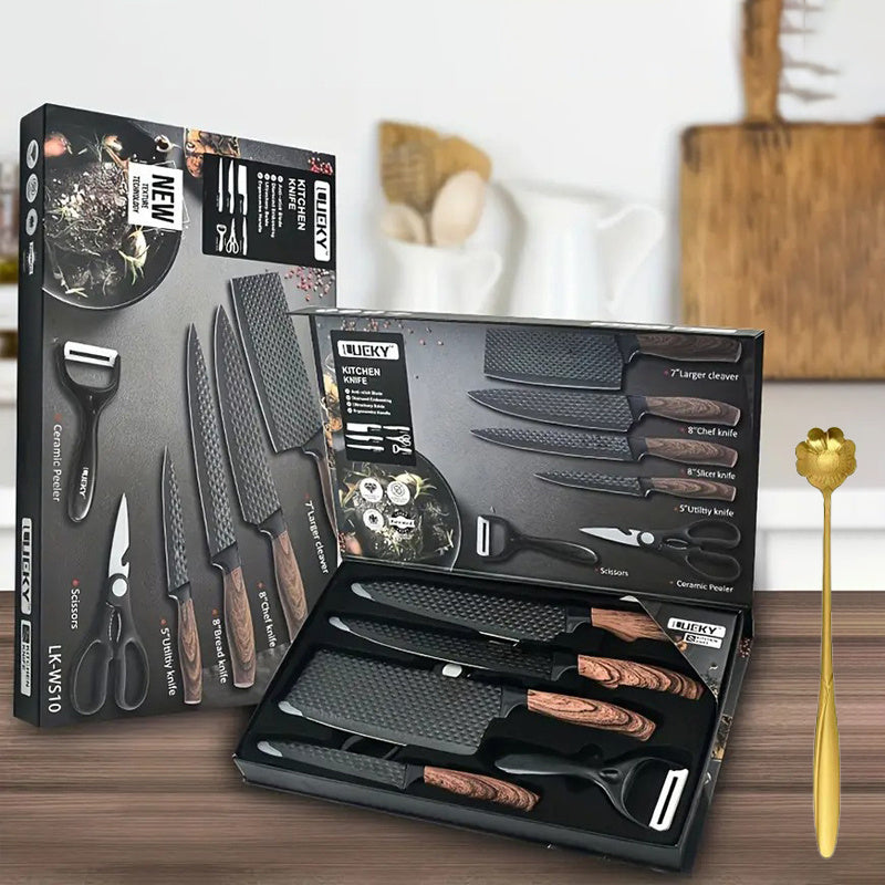 7pcs Kitchen Tool Set, Including Stainless Steel Kitchen Knives, Fruit Knives, Chicken Bone Scissors, Etc., Essential Items for Home Kitchens And Restaurant Cooking