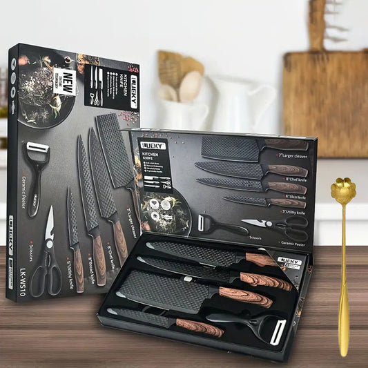 7pcs Kitchen Tool Set, Including Stainless Steel Kitchen Knives, Fruit Knives, Chicken Bone Scissors, Etc., Essential Items for Home Kitchens And Restaurant Cooking