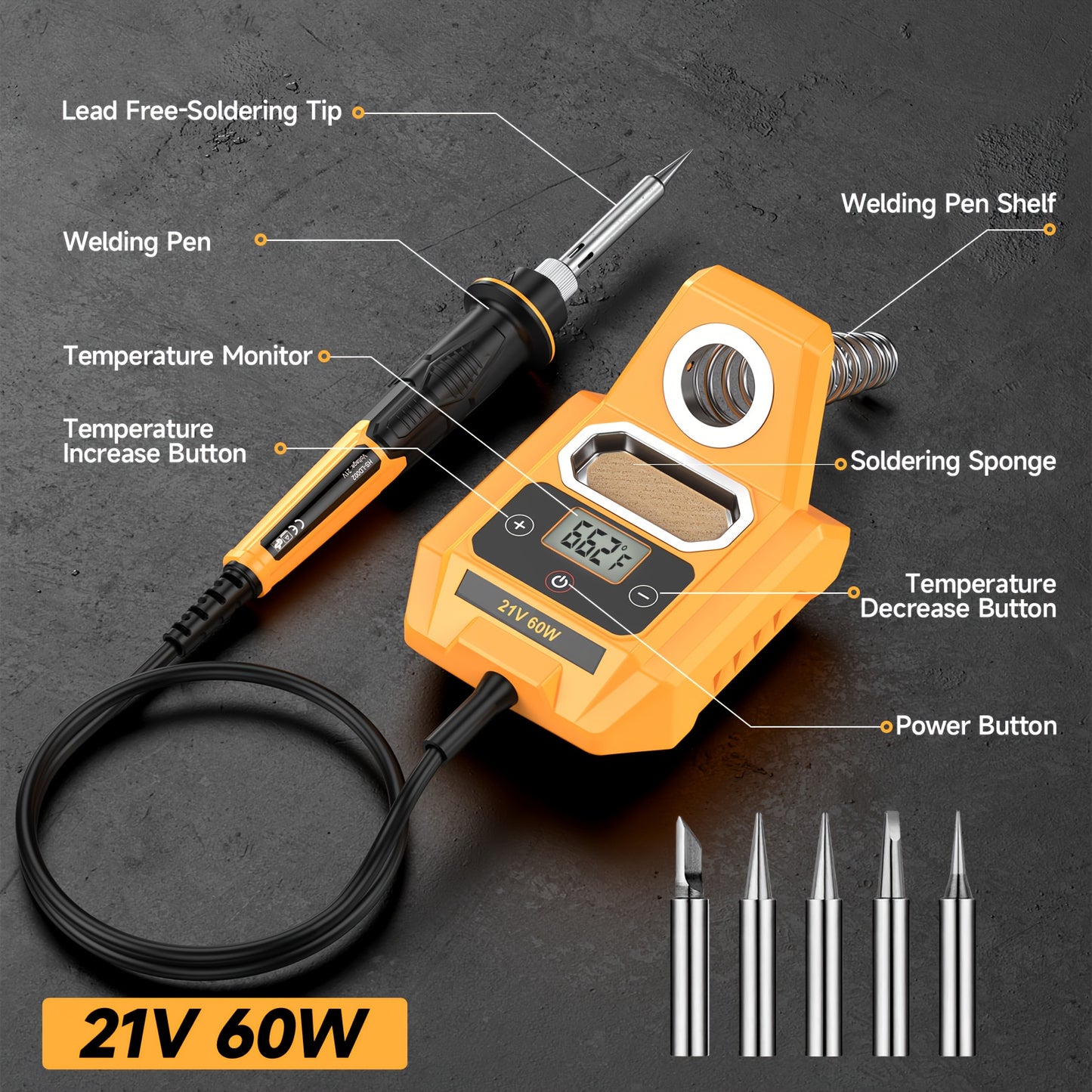 Cordless Soldering Station Compatible with Dewalt 20V Max Battery – Digital LCD Display, Fast Heating 212–932°F, Temperature Memory, for DIY, Electronics & Circuit Board Repair (Battery Not Included)