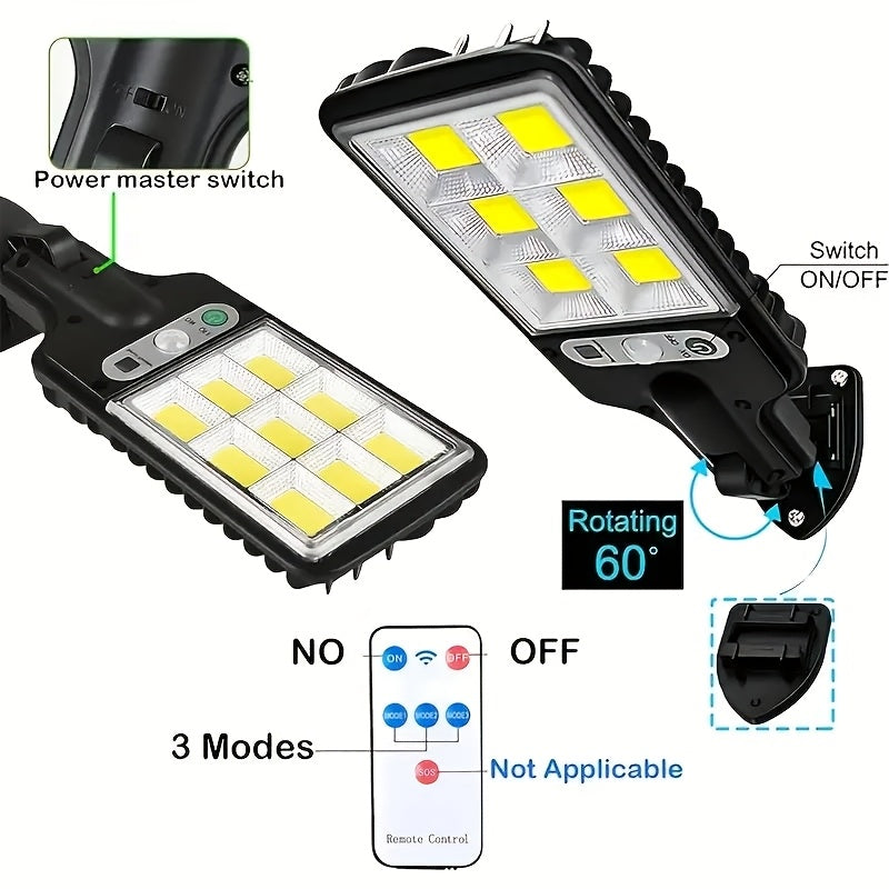 Solar COB Spotlight with Remote Control & Motion Sensor – High-Brightness IP44 Waterproof Outdoor Solar Flood Light for Garden, Villa, Courtyard & Patio, 2 or 4 Pack