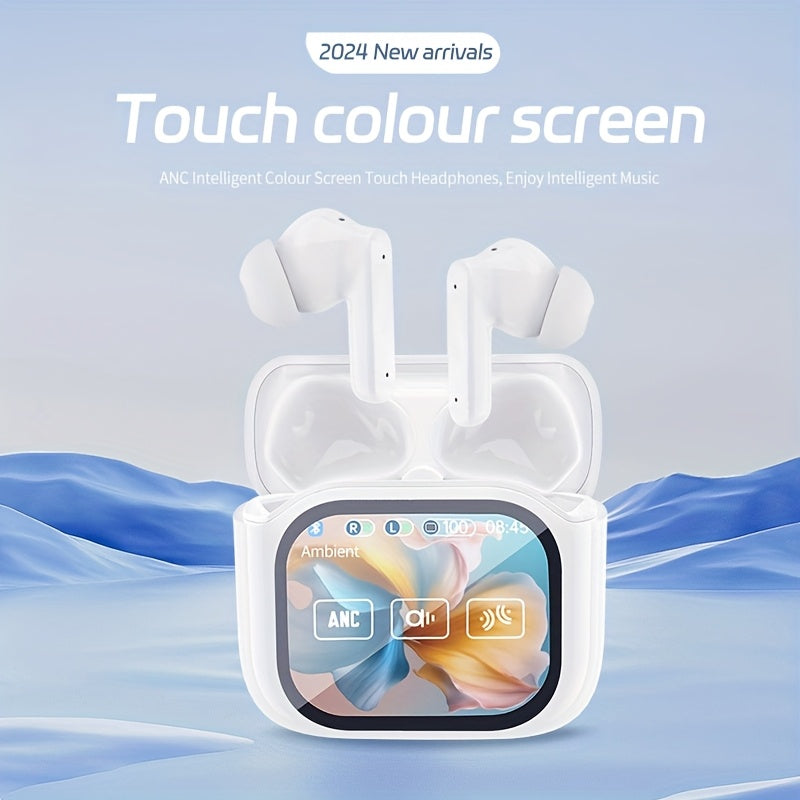 New TWS Screen Display Wireless Active ANC Noise Cancelling Earbuds, Long Battery Life, HiFi Stereo Sound, Microphone, Touch Control, Type-C Charging Case, Suitable for Music/Gaming/Sports Fitness Multi-Scene Applications, Apple/Android/Tablet/Earbud