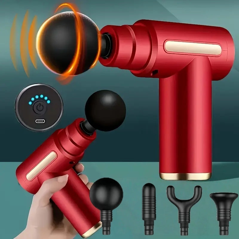 1pc Powerful Cordless Massage Gun with LED Display - Deep Tissue Muscle Relaxer, 4 Interchangeable Heads, 1200mAh Lithium Battery, Speed/Mode Settings, -C Fast, Durable & Portable for Home, Gym, Travel - Ideal for Back, Neck, Leg, Arm - Ideal Gift