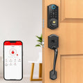 SMONET Smart Front Door Lock Handle Set, Keyless Entry Door Lock with Handle, Smart Deadbolt Auto-Lock Easy to Install, Fingerprint Keypad Buletooth Digital Deadbolt, Work with Alexa, App Control Black