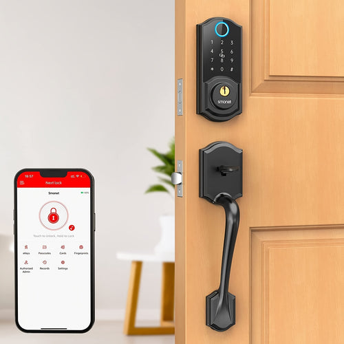 SMONET Y1 Smart Door Lock Alexa Compatible, Fingerprint Keypad Bluetooth Deadbolt, Keyless Entry with Auto-Lock, App Control — Front Door Handle Set Canada
