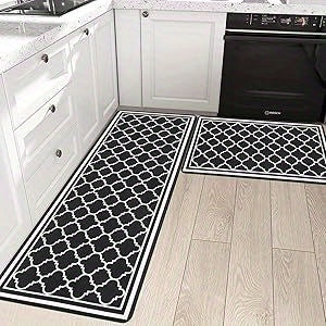 Anti Fatigue Kitchen Mat Set of 2 Non-Slip Cushioned Kitchen Rugs 17x47+17x28 Inch PVC Foam Comfort Standing Mat Farmhouse Kitchen Floor Mats Wipe Clean Runner Rug for Kitchen Laundry Room