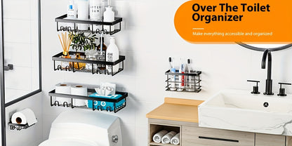 Stainless Steel Shower Caddy 5-Piece Set – Wall Mounted Adhesive Bathroom Organizer with Soap Dish & Toothbrush Holder | No-Drill Shower Shelf Rack for Inside Shower | 9 Colours | ShopVora CA