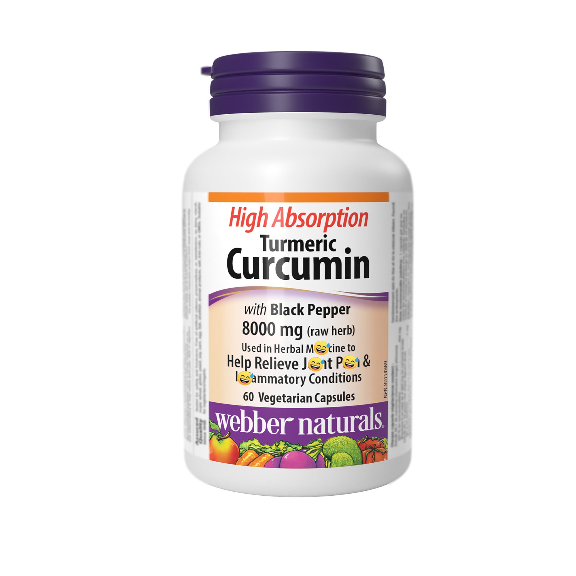 Turmeric Curcumin with Black Pepper High Absorption, 8,000 mg of Raw Herb, 60 Capsules, antioxidant, Webber Naturals