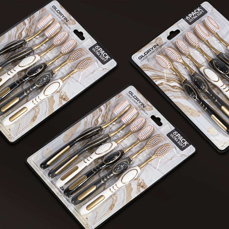 GLORYIN [6Pcss Travel Set] [6Pcss Travel Set X 2] White Platinum Series Olive-Shaped Anti-Slip Handle Travel Essential Household, Adult, Couple, Soft Bristle Toothbrush