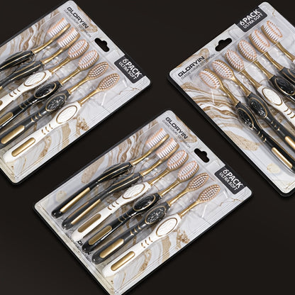 Soft Bristle Travel Toothbrush Set 6-Pack - Anti-Slip Olive-Shaped Handle, White Platinum Series for Adults & Couples - Portable Household Toothbrush Kit, Travel Essentials Bathroom Accessory