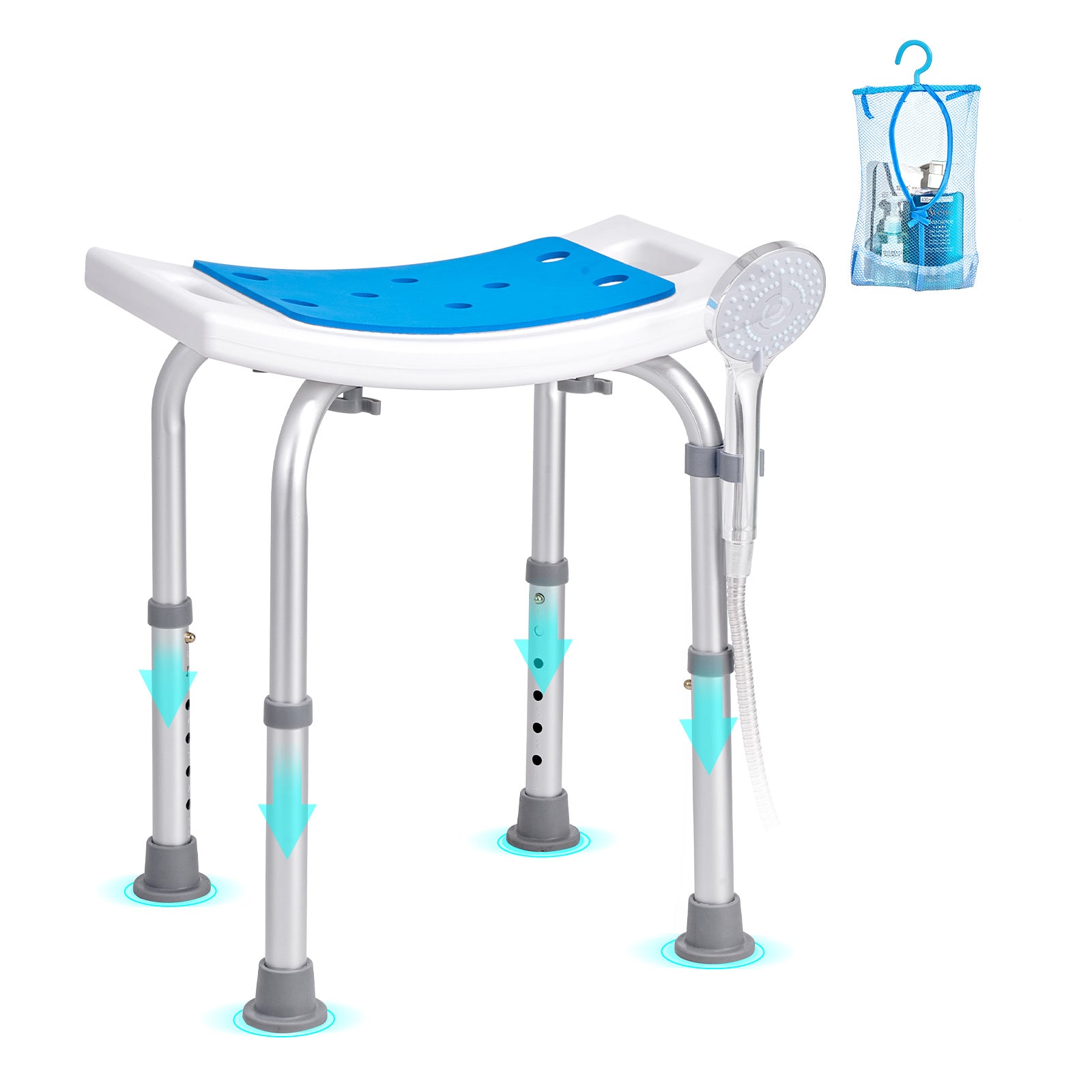 Shower Chair for Elderly & Disabled with Adjustable Height – Non-Slip Bathtub Bench Seat, 350/500 LBS Capacity, Aluminum Alloy, Shower Head Holder & Storage Bag Included, Optional Handrails | VEVOR