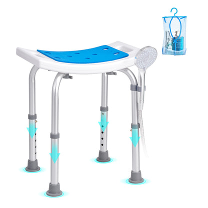 Shower Chair for Elderly & Disabled with Adjustable Height – Non-Slip Bathtub Bench Seat, 350/500 LBS Capacity, Aluminum Alloy, Shower Head Holder & Storage Bag Included, Optional Handrails | VEVOR