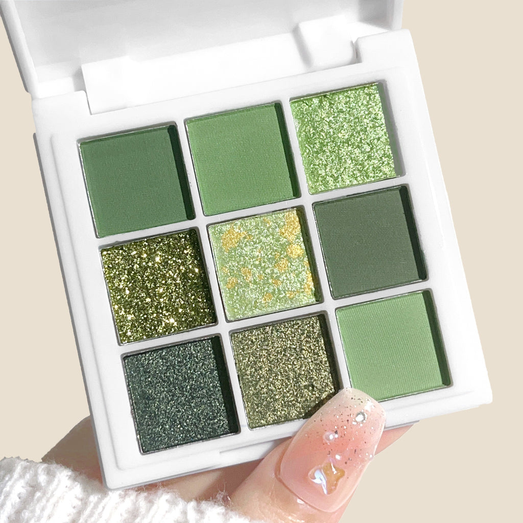 Avocado Green 9 Color Eyeshadow Palette - Features Bright Matte And Shimmery Finishes, Highly Pigmented Glitter Eye Makeup Palette, Water-Resistant, Long-Lasting, Makeup, Ideal for Music Festivals, Parties, And Everyday Use