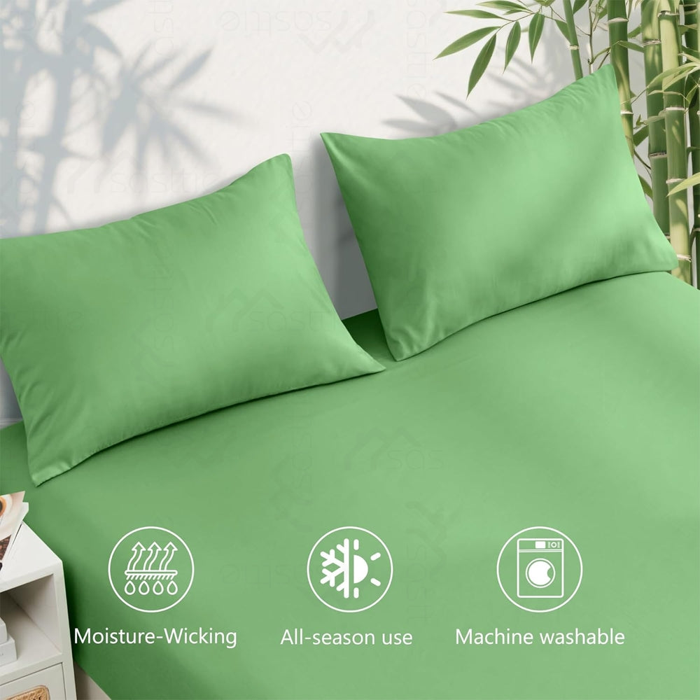 Bamboo Bed Sheet Set 3/4pcs – Soft Breathable Deep Pocket Sheets for Hot Sleepers, Durable Stitching, Twin Full Queen King, 11 Colours Including Assorted