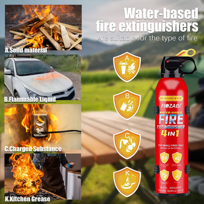 Portable Water-Based Fire Extinguisher Spray with Bracket – 4-in-1 Home, Car, Kitchen & Garage Fire Safety, 21.87 oz