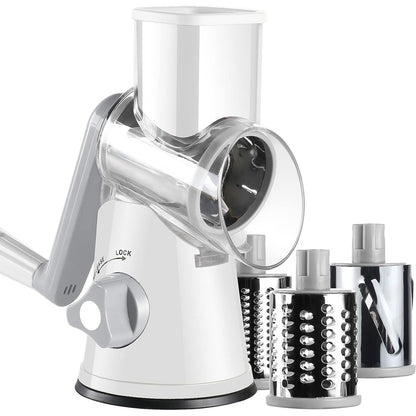 4-Piece Hand-Crank Drum Vegetable Cutter & Slicer – Manual Multi-Functional Kitchen Vegetable Chopper with Interchangeable Drums for Shredding, Slicing & Grating