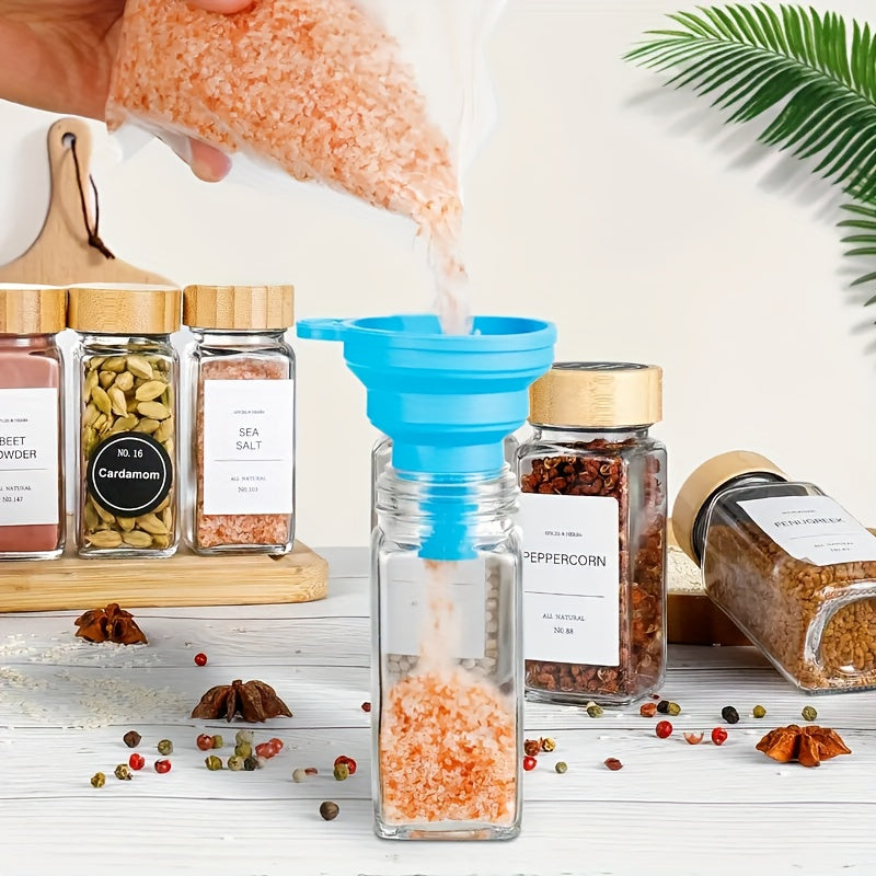 12/24pcs Spice Jars with Labels, Thickened Glass Seasoning Containers with Bamboo Lids, Sealed Seasoning Bottles with Silicone Funnel, Kitchen Supplies And Additions