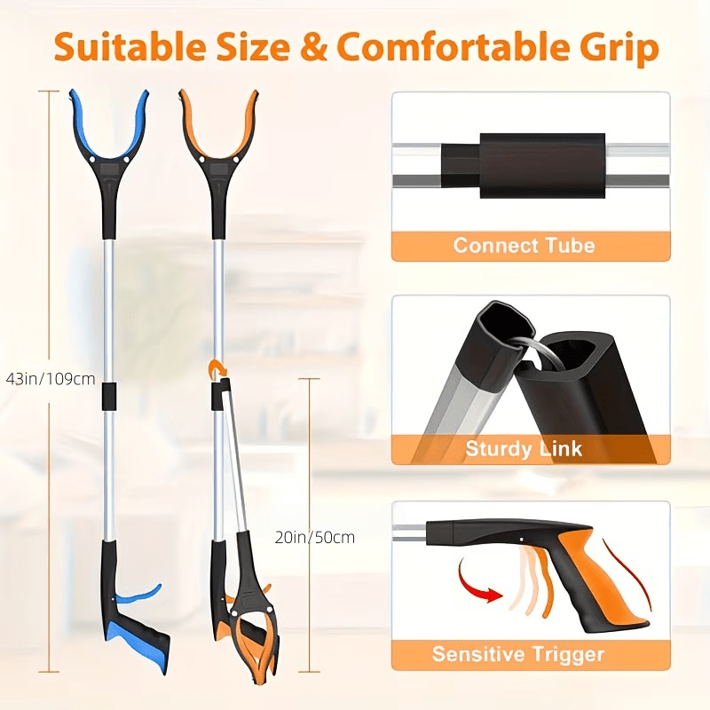 [Father'S Day]Extra Long 43-Inch Heavy-Duty Magnetic Tip Heavy Duty Telescopic Pole with Ergonomic Non-Slip Handle & Folding Mechanism - Lightweight Aluminum Long Reach Grabber for Elderly, Disabled, Commercial/Residential Use - Heavy-Duty Extended Arm wi