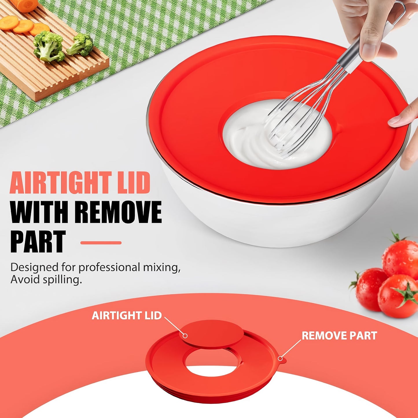 Stainless Steel Mixing Bowl Set 7-Piece with Lids & Accessories – 304 Steel Nesting Bowls 0.7–4.5QT, Grater Whisk Spatula Measuring Spoons, Dishwasher Freezer Safe Kitchen Cooking Set | ShopVora CA
