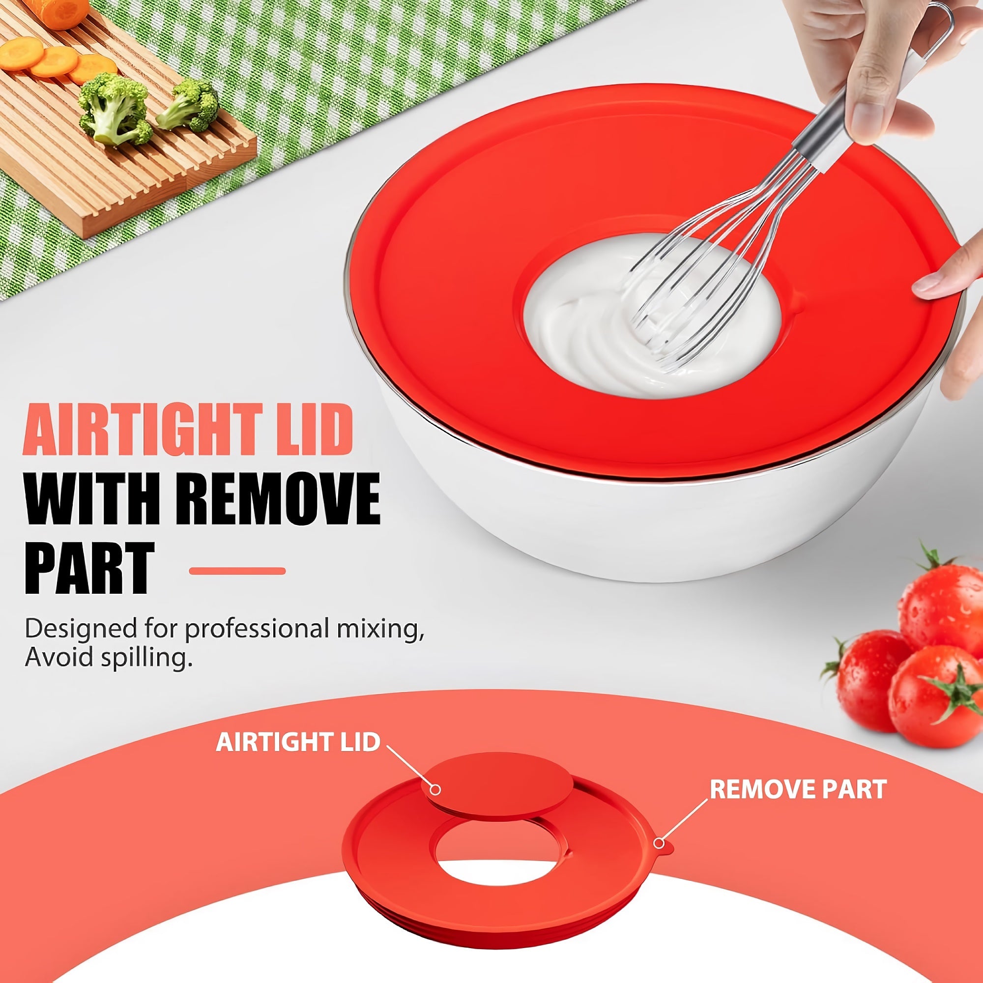 7pcs Stainless Steel Mixing Bowl Set, Multifunctional Stacking Mixing Bowls with Lids and Accessories for Home, Kitchen, Cooking - TU-JC-SLW003-US