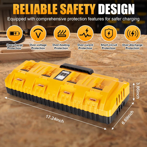 4-Port DeWalt Battery Charger Station – 12V/20V MAX Replacement for DCB104, 3A Fast Charge, USB & Type-C Ports, Wall-Mount & Portable, Compatible with DCB127 DCB200 DCB203 DCB606 & More