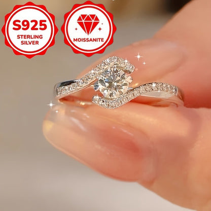 Moissanite 925 Sterling Silver Engagement Ring for Women – Hollowed Twisted Four-Claw Solitaire Design, Elegant Daily Wear & Valentine's Day Gift Ring