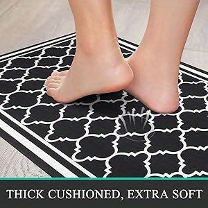 Anti Fatigue Kitchen Mat Set of 2 Non-Slip Cushioned Kitchen Rugs 17x47+17x28 Inch PVC Foam Comfort Standing Mat Farmhouse Kitchen Floor Mats Wipe Clean Runner Rug for Kitchen Laundry Room