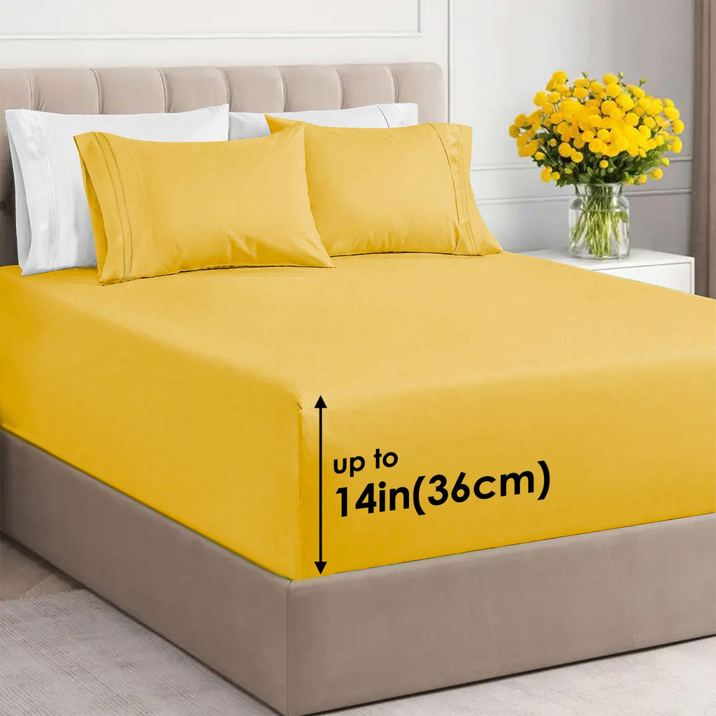 3/4pcs 14 Inch Deep Pocket Sheet Set – Lightweight, Breathable and Cooling – Wrinkle and Fade Resistant, Hotel Luxury–Ideal for Home, Dorms and Cool Summer Nights – Great Fall Winter Gift – Pillowcase, Flat Sheet, Fitted Sheet, Twin Full Queen King