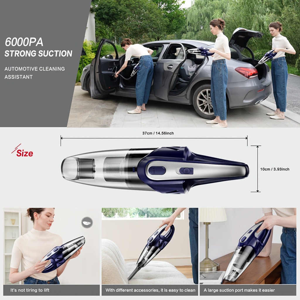 Car Vacuum Cleaner, 6000PA Super Strong Suction Power Handheld Vacuum Cleaner, 2000Mah, Low Noise, with Five Matching Additions, Suitable for Car Interior, Home And Pet Cleaning, Ladies' Car Additions Pink Girl Car Supplies Gift