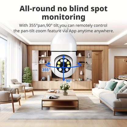 Light Bulb Security Camera 1296P 360° 2-Pack, E27 WiFi 5GHz Indoor Outdoor Surveillance Camera, Full Colour Night Vision, Motion Detection, APP Control – Wireless Home Security Cam for Canadian Homes