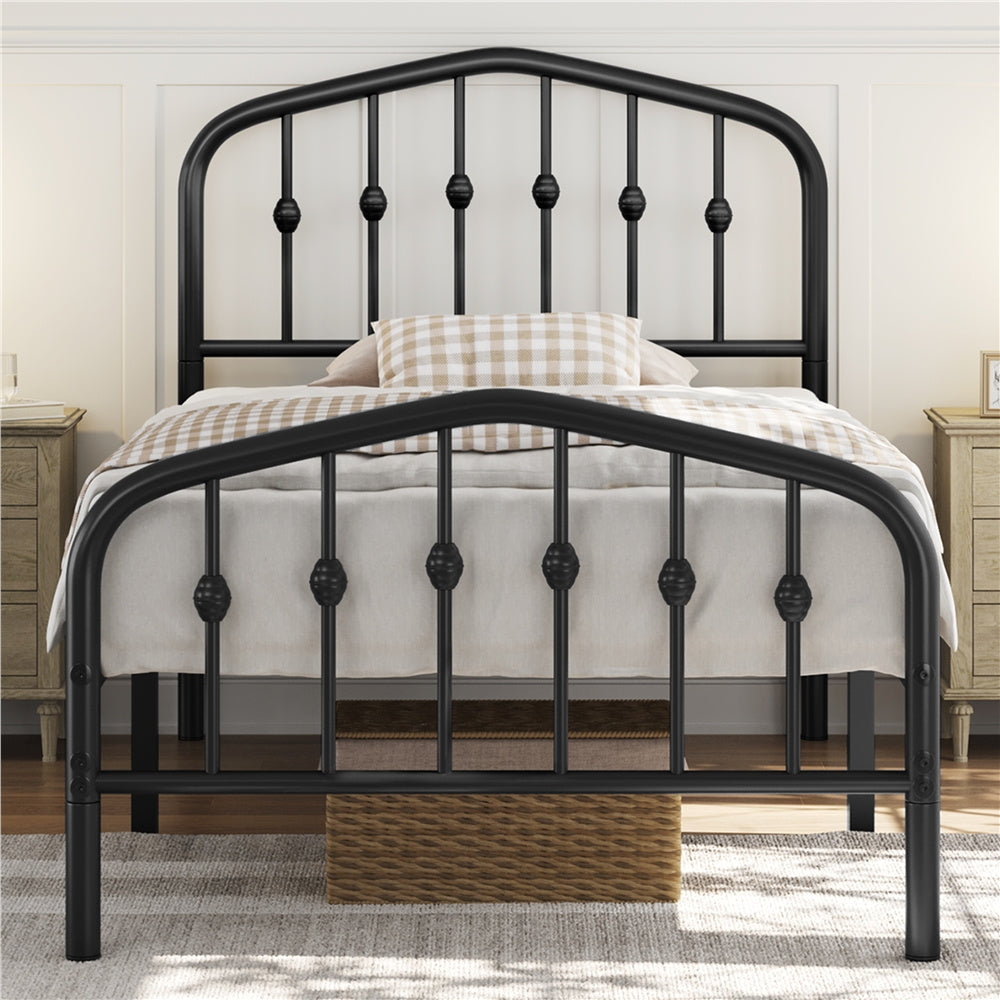 ALDEN DESIGN Bed Frame, Modern Metal Bed Frame with Arched Headboard & Foot Board, Metal Bed Frame, Spacious Under bed Storage Space, Heavy Duty Slat Support, No Box Spring Needed, Queen/Full/Twin, Black/White