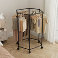 [Rotatable Clothing Rack] Sturdy 16mm Metal Tube Hexagonal Rotatable Clothing Rack with Wheels | Freestanding Vertical Garment Hanger, Portable Design for Efficient Clothes Storage and Display, Black/ White, Laundry Room Organizer
