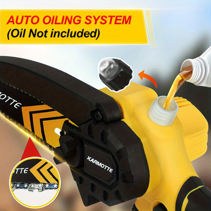 Mini Chainsaw 6" & 8" Brushless Cordless – 700W Auto Oiler, 21V 2000mAh Battery, Toolless Adjustment, Lightweight for Tree Trimming, Wood Cutting, Camping & Garden Use