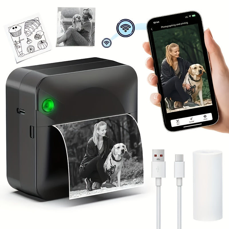 Inkless Sticker Printer Mini Thermal Printer with Roll Of Thermal Paper, Pocket Printer, Smart Portable Receipt Printer for Photos, Diaries, Notes And Preparation