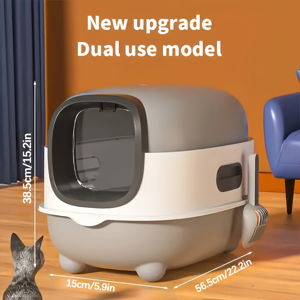 Compact Enclosed Litter Box with a Lid to Prevent Splashing. This Pet Toilet Is Odor-Proof, Leak-Proof, And Requires No Batteries