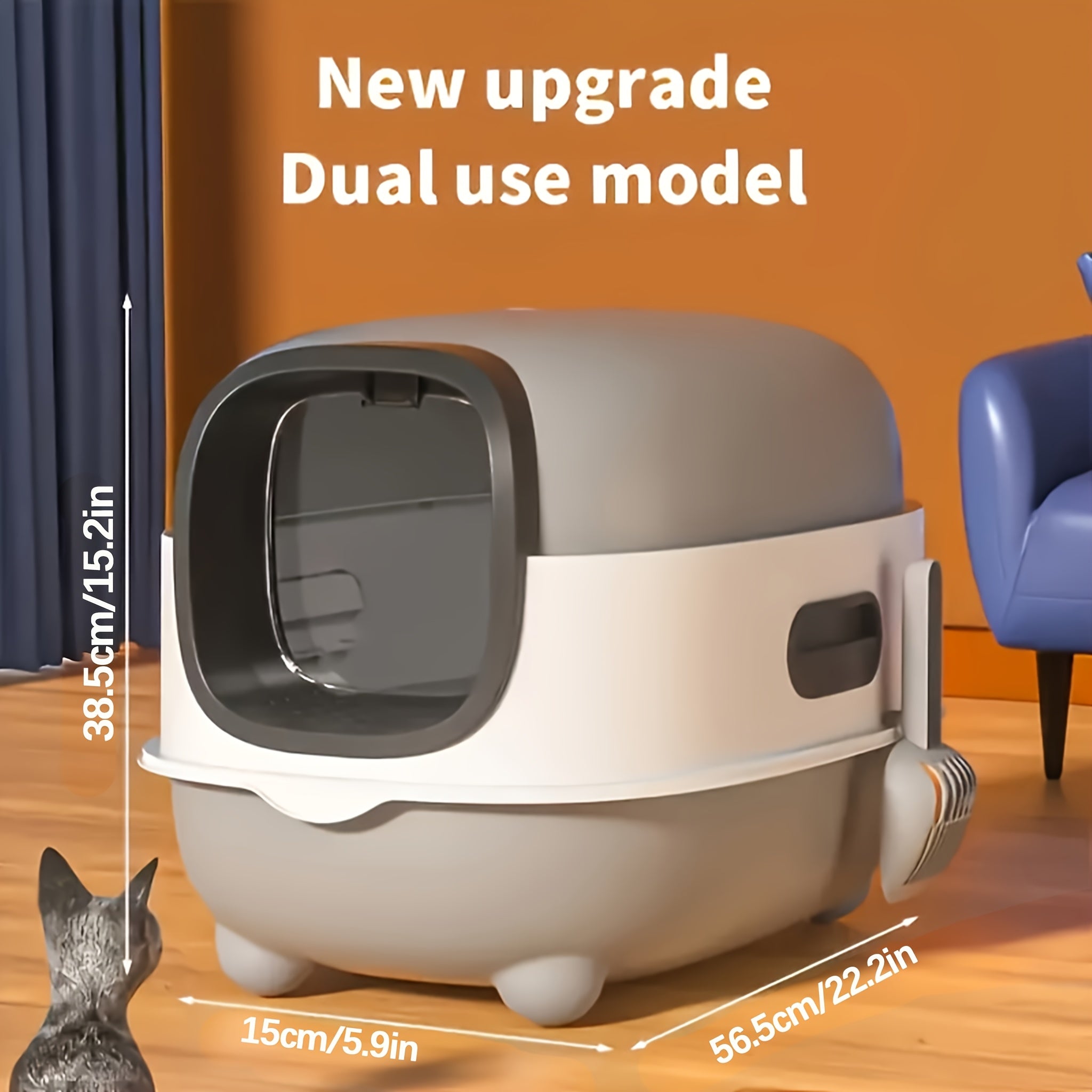 Compact Enclosed Litter Box with a Lid to Prevent Splashing. This Pet Toilet Is Odor-Proof, Leak-Proof, And Requires No Batteries