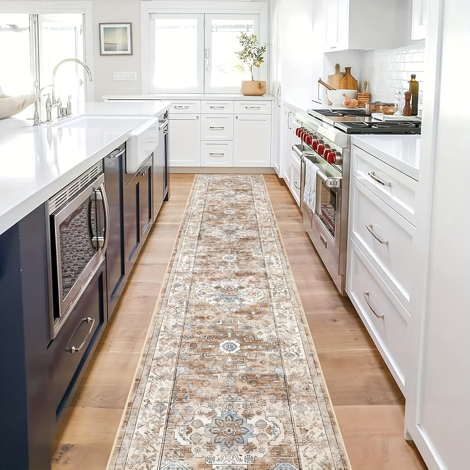 Washable Boho Runner Rug with Non-Slip Rubber Backing – Soft Farmhouse Hallway Carpet for Entryway, Kitchen, Laundry Room & Bathroom | Multiple Sizes | ShopVora CA