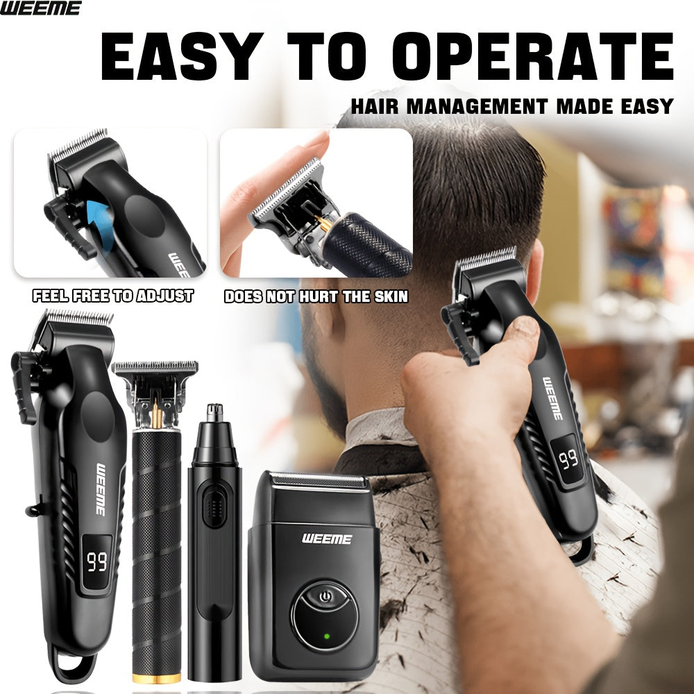 WEEME Men's Grooming Kit 1/2/3/4pcs Set, Golden Balck Hair Clippers, USB Rechargeable, 8 Guide Combs, Trimmer And Shaver, with Cleaning Brushes And Comb, Perfect Father's Day Gift for Men.