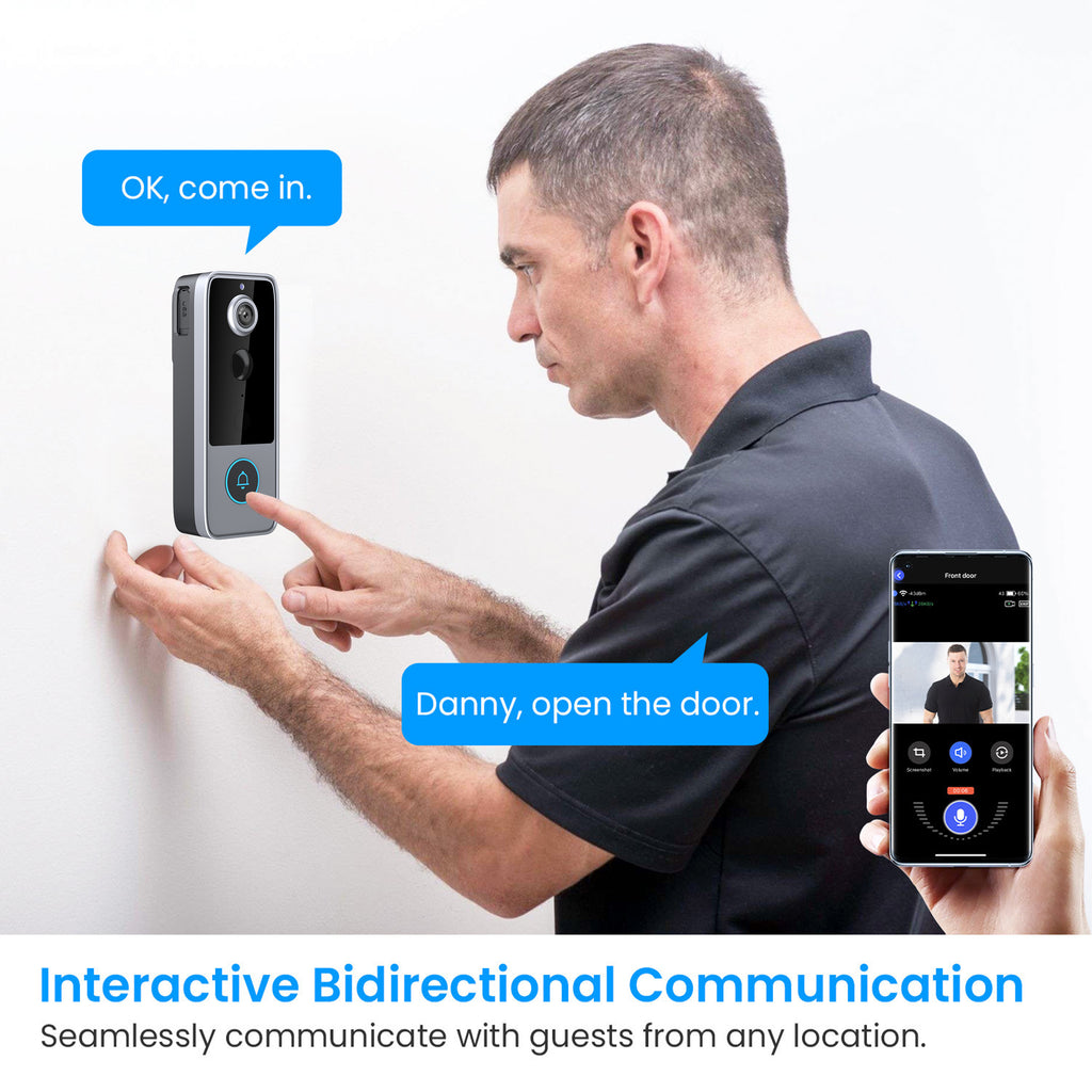 Video Doorbell, Wireless Smart Doorbell, Battery, Standby Time 180 Days, AI Face Recognition And Motion Detection, 1080P HD Video Shooting, Active Wake-Up Doorbell, with Night Vision, Two-Way Audio, Free Storage of Pictures
