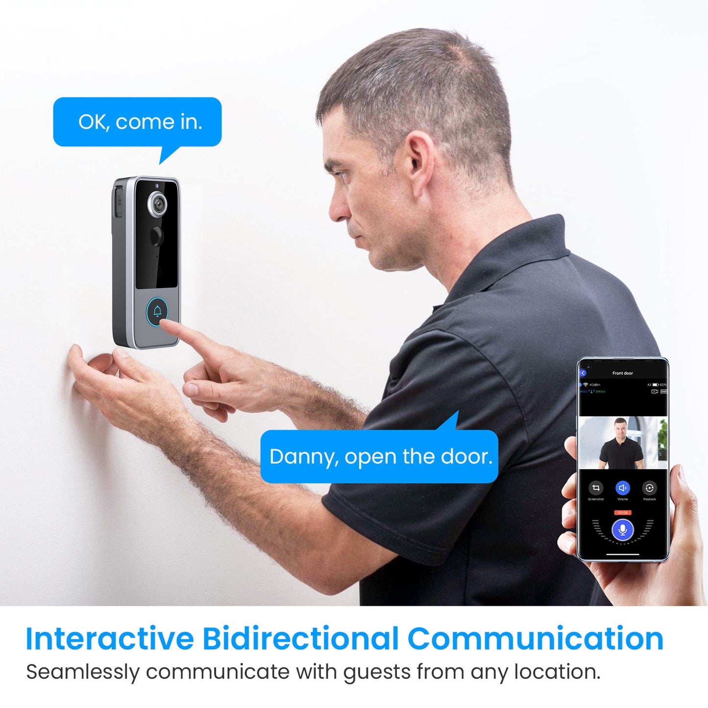 Wireless Video Doorbell Camera 1080P HD AI Face Recognition, 180-Day Battery Life Motion Detection Night Vision Two-Way Audio – Smart WiFi Doorbell with Free Photo Storage