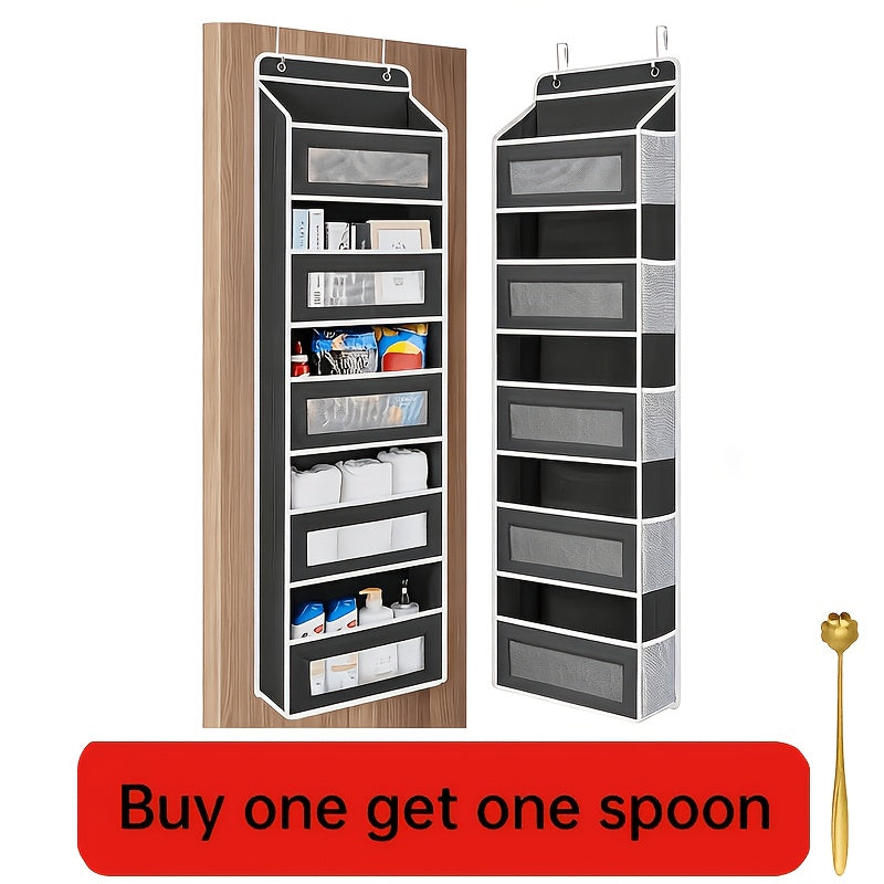 Over the Door Organizer 3/5-Tier – 44 lb Anti-Tilt Hanging Door Storage with 5 Large Pockets, No Drilling, Space-Saving for Bedroom Bathroom Pantry & Kitchen – Grey & Black