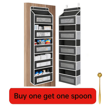 Over the Door Organizer 3/5-Tier – 44 lb Anti-Tilt Hanging Door Storage with 5 Large Pockets, No Drilling, Space-Saving for Bedroom Bathroom Pantry & Kitchen – Grey & Black