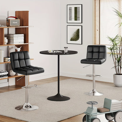 Square Seat PU Leather Bar Stools Set of 2 – Armless Swivel Adjustable Height Counter Chairs, Modern Kitchen Island & Dining Room Stools for Cafe Pub Home – GUNJI, Black White Red