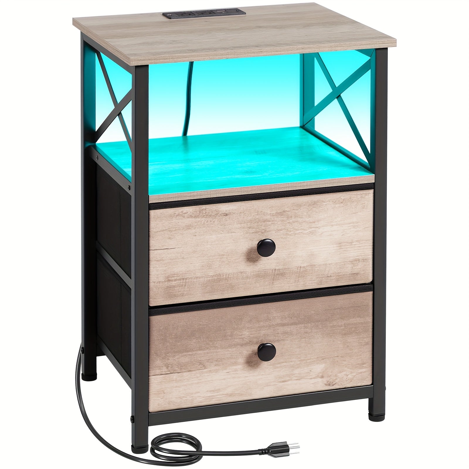 LED Nightstand with Charging Station & Fabric Drawers – Modern Bedside Table End Table for Bedroom Living Room, Better Storage (1pc or 2pcs Set)