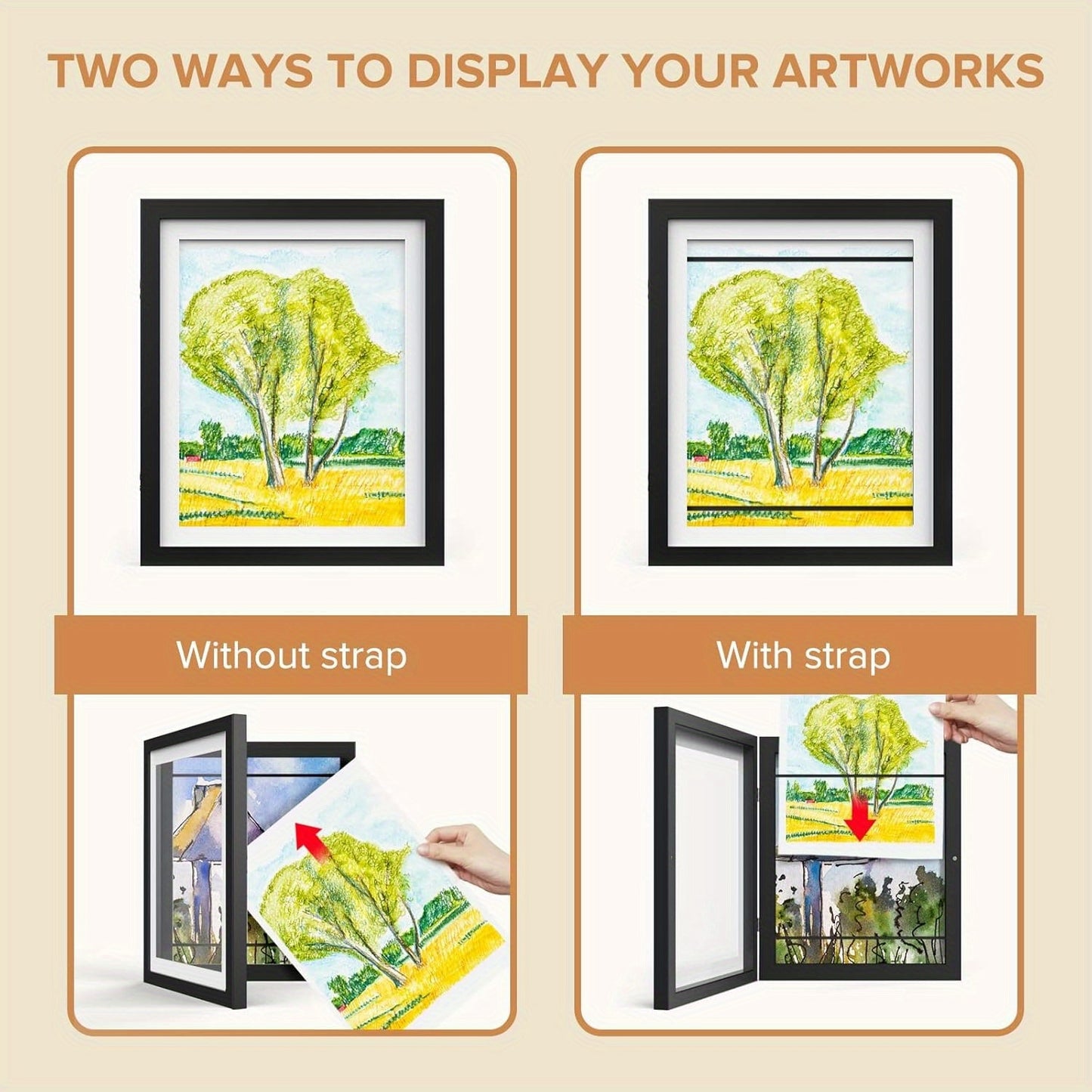 Kids Art Frames Front Opening Changeable – Children Artwork Storage Display Frame Holds 50 Pieces for Wall, Set of 2 or 4 (Drawings, Crafts & Art Projects)